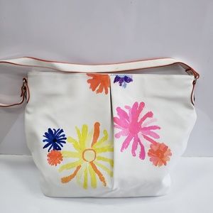 New) White floral summer spring tote bag 17.5x12.5